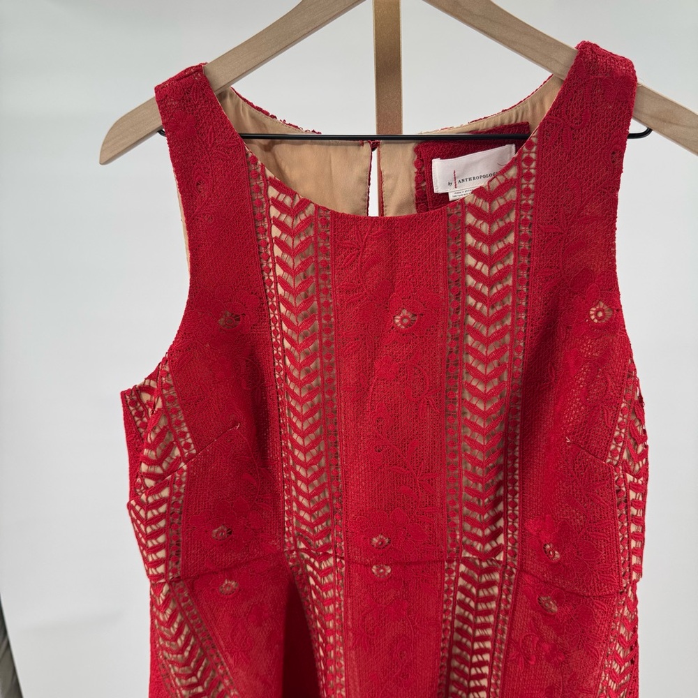 Anthropologie Georgia Vibrant Red‎ Crochet Lace Circle Dress Size 14 - Picture 6 of 10